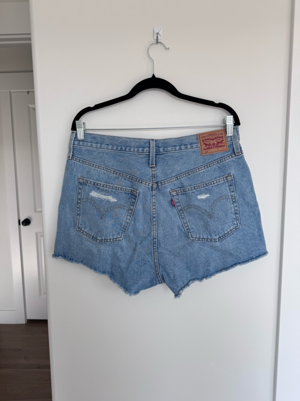 Levi's Light Blue Frayed Hem Denim Shorts